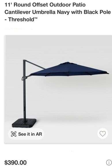 11' Round Offset Outdoor Patio Cantilever Umbrella Navy With Black Pole Threshold