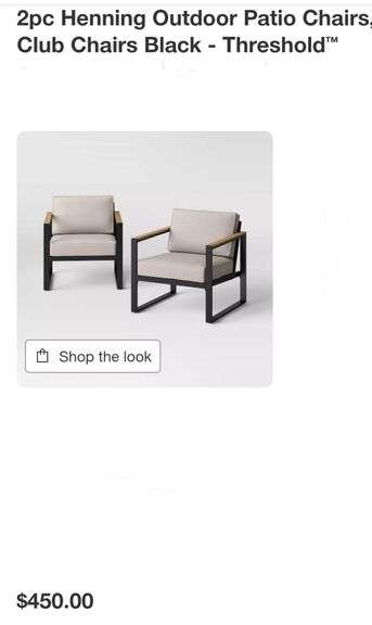 2pc Henning Outdoor Patio Chairs, Club Chairs Black - Threshold