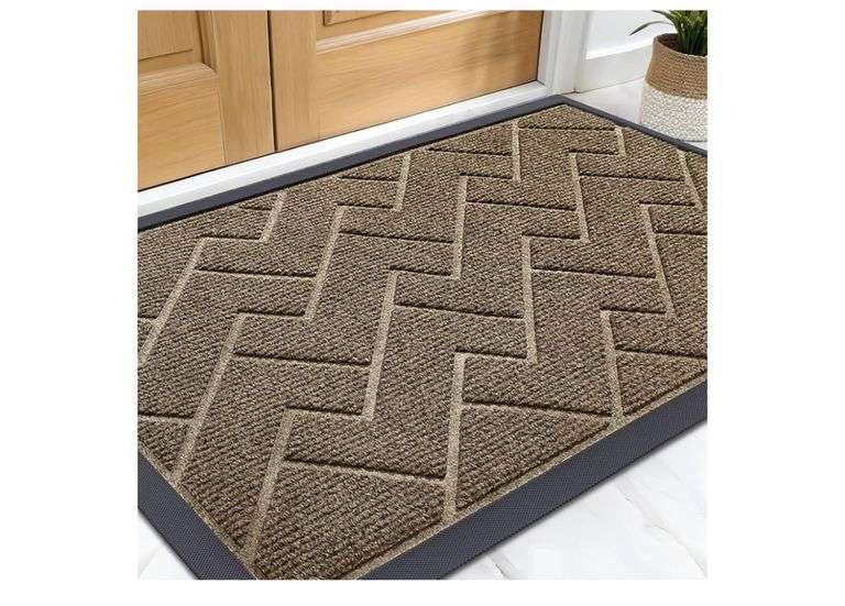 OLANLY Front Door Mat Indoor Outdoor Entrance, Waterproof All-Season, All-Weather Welcome Doormat, Sturdy Natural Rubber, Low Profile, Easy Clean Patio Porch Entryway Outside Floor Mat, 47x32, Brown