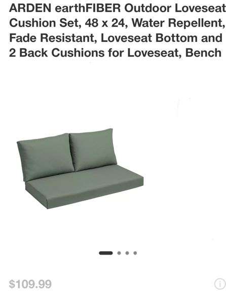 ARDEN earthFIBER Outdoor Loveseat Cushion Set, 48 x 24, Water Repellent, Fade Resistant, Loveseat Bottom and 2 Back Cushions for Loveseat, Bench