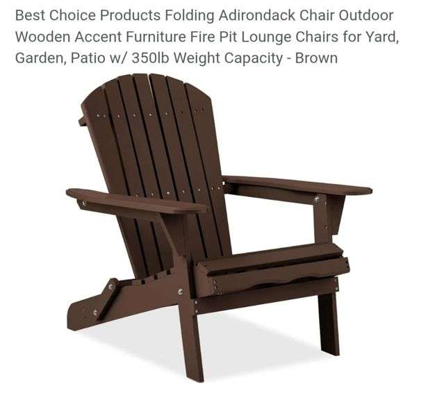 Best Choice Products Folding Adirondack Chair Outdoor Wooden Accent Furniture Fire Pit Lounge Chairs for Yard, Garden, Patio w/ 350lb Weight Capacity - Brown