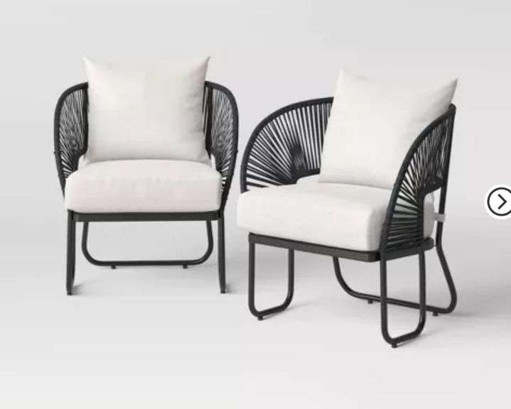 2pc Mackworth Rope Outdoor Patio Club Chairs Black - Threshold™: Weather-Resistant Steel Frame, Polyester Cushions