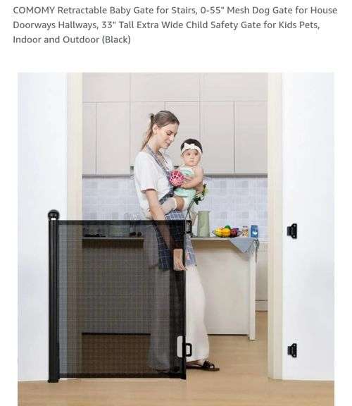 COMOMY Retractable Baby Gate for Stairs, 0-55" Mesh Dog Gate for House Doorways Hallways, 33" Tall Extra Wide Child Safety Gate for Kids Pets, Indoor and Outdoor (Black)