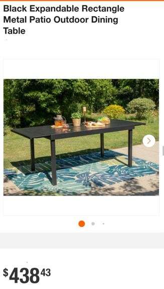 Phi Villa Black Expandable Rectangle Metal Patio Outdoor Dining Table