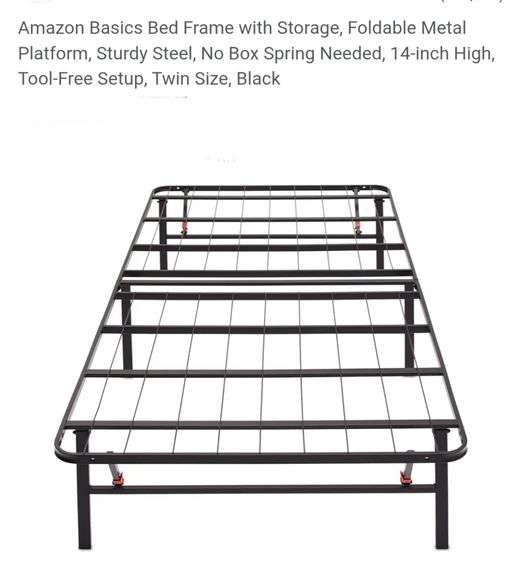 Amazon Basics Bed Frame with Storage, Foldable Metal Platform, Sturdy Steel, No Box Spring Needed, 14-inch High, Tool-Free Setup, Twin Size, Black