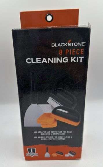 Blackstone 5463 Cleaning Tool Kit (8 Pieces) BBQ Grill Flat Top Indoor/Outdoor Accessories-1 Stainless Steel Griddle Scraper, 3 Scouring Pads, 2 Pumice Stone with Handle, Black, Orange, Silver