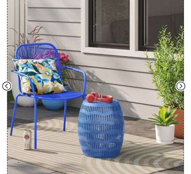 Metal Cutout Round Patio Accent Table - Room Essentials™, blue