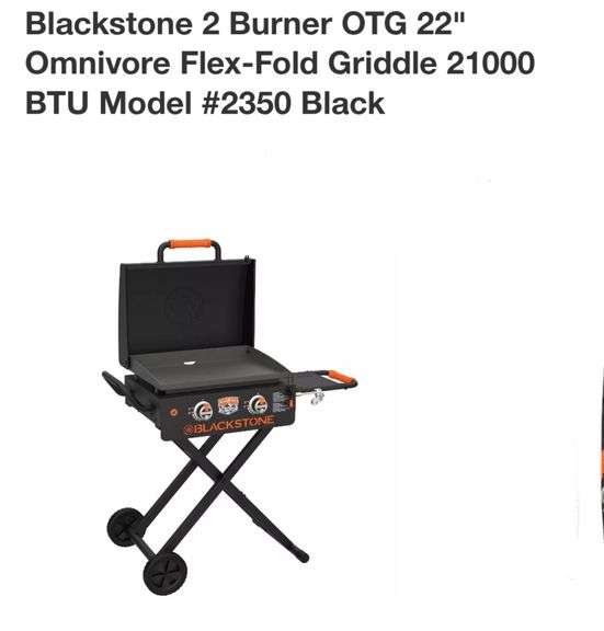 Blackstone 2 Burner OTG 22" Omnivore Flex-Fold Griddle 21000 BTU Model #2350 Black