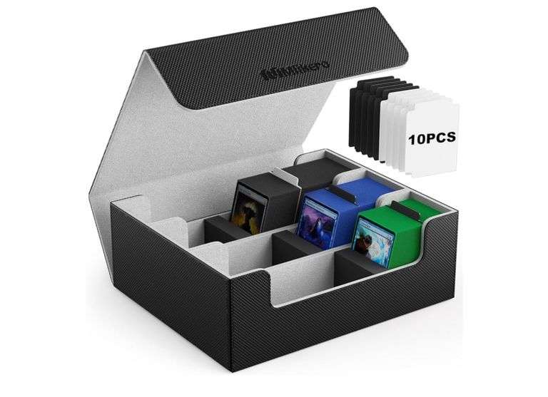 (2) Mlikero Card Deck Case for Trading Cards, 1800+ Capacity, 10 Dividers and 3 Foam Stoppers, Leather Magnetic Closure, Game and Sport Cards
