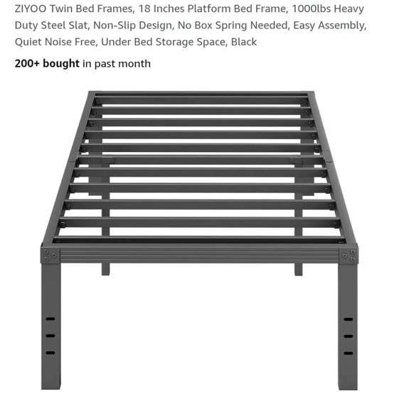 ZIYOO Twin Bed Frames, 18 Inches Platform Bed Frame, 1000lbs Heavy Duty Steel Slat, Non-Slip Design, No Box Spring Needed, Easy Assembly, Quiet Noise Free, Under Bed Storage Space, Black