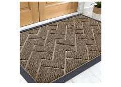 OLANLY Front Door Mat Indoor Outdoor Entrance, Waterproof All-Season, All-Weather Welcome Doormat, Sturdy Natural Rubber, Low Profile, Easy Clean Patio Porch Entryway Outside Floor Mat, 47x32, Brown