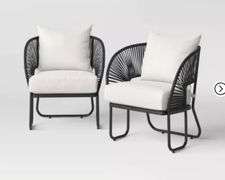 2pc Mackworth Rope Outdoor Patio Club Chairs Black - Threshold™: Weather-Resistant Steel Frame, Polyester Cushions