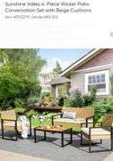Sunshine Valley 4 -Piece Wicker Patio Conversation Set with Beige Cushions