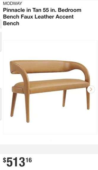 MODWAY Pinnacle in Tan 55 in. Bedroom Bench Faux Leather Accent Bench