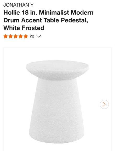 JONATHAN Y Hollie 18 in. Minimalist Modern Drum Accent Table Pedestal, White Frosted