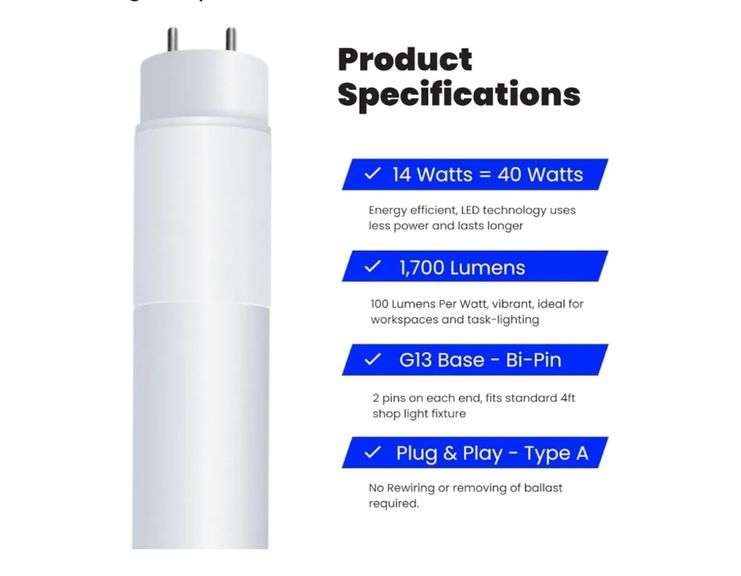 Feit Electric T8 LED Bulbs 4 Foot, 32 Watt Equivalent, Type A Tube Light, Plug & Play, T8 or T12 LED Fluorescent Replacement, Frosted, T48/830/LEDG2/4, 3000K Warm White, (Pack of 4)