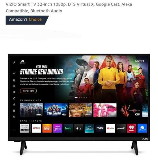 VIZIO Smart TV 32-inch 1080p, DTS Virtual X, Google Cast, Alexa Compatible, Bluetooth Audio