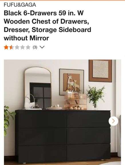 FUFU&GAGA Black 6-Drawers 59 in. W Wooden Chest of Drawers, Dresser, Storage Sideboard without Mirror