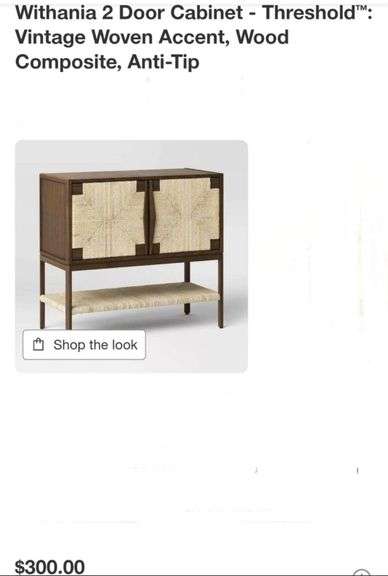 Withania 2 Door Cabinet - Threshold™: Vintage Woven Accent, Wood Composite, Anti-Tip