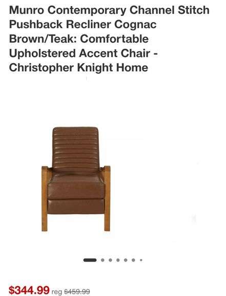 Munro Contemporary Channel Stitch Pushback Recliner Cognac Brown/Teak: Comfortable Upholstered Accent Chair - Christopher Knight Home