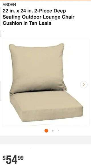 ARDEN 22 in. x 24 in. 2-Piece Deep Seating Outdoor Lounge Chair Cushion in Tan Leala