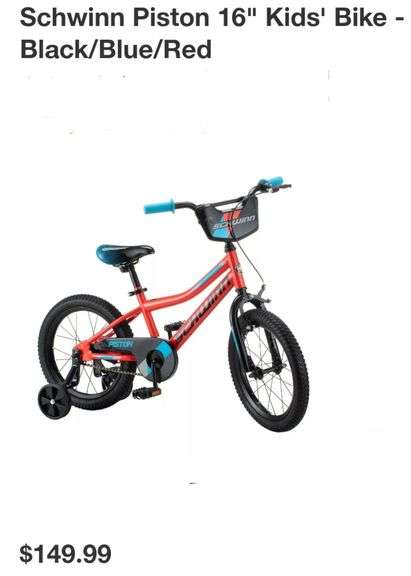 Schwinn Piston 16" Kids' Bike - Black/Blue/Red