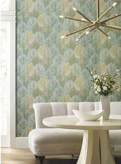 (3) York Wallcoverings Candice Olsen PSW1427RL Turquoise Leaf Concerto Peel and Stick Wallpaper, 27in X 20 FT=45 SQ FT