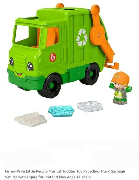 Fisher-Price Little People Musical Toddler Toy Recycling Truck Garbage Vehicle with Figure for Pretend Play Ages 1+ Years