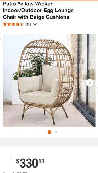 Patio Yellow Wicker Indoor/Outdoor Egg Lounge Chair with Beige Cushions