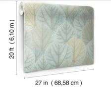 (3) York Wallcoverings Candice Olsen PSW1427RL Turquoise Leaf Concerto Peel and Stick Wallpaper, 27in X 20 FT=45 SQ FT