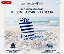 CARIBBEAN JOE Folding Beach Chair, 5 Position Portable Backpack Foldable Camping, Navy/white