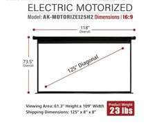 Akia Screens 125 inch Motorized Projector Screen Electric Drop Down Remote Controlled 16:9 8K 4K HD 3D Retractable Ceiling Wall Mount Black Projection Screen Office Home Movie Theater AK-MOTORIZE125H2