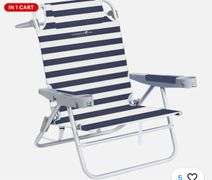 CARIBBEAN JOE Folding Beach Chair, 5 Position Portable Backpack Foldable Camping, Navy/white