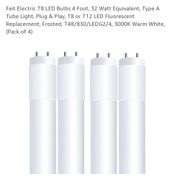 Feit Electric T8 LED Bulbs 4 Foot, 32 Watt Equivalent, Type A Tube Light, Plug & Play, T8 or T12 LED Fluorescent Replacement, Frosted, T48/830/LEDG2/4, 3000K Warm White, (Pack of 4)