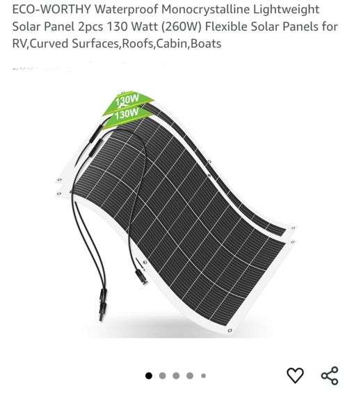 ECO-WORTHY Waterproof Monocrystalline Lightweight Solar Panel 2pcs 130 Watt (260W) Flexible Solar Panels for RV,Curved Surfaces,Roofs,Cabin,Boats