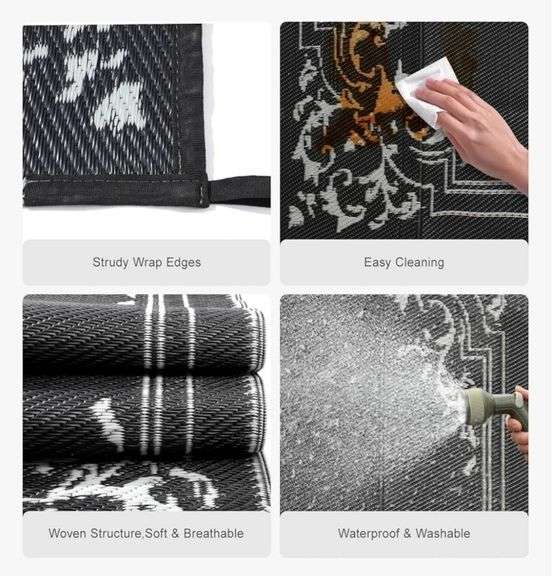 Outdoor Rug, 6x9ft Waterproof Reversible Mat