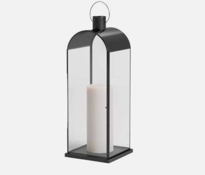 Threshold Metal Portable Lantern Tempered Glass Pillar Candle, (Black)  Tall