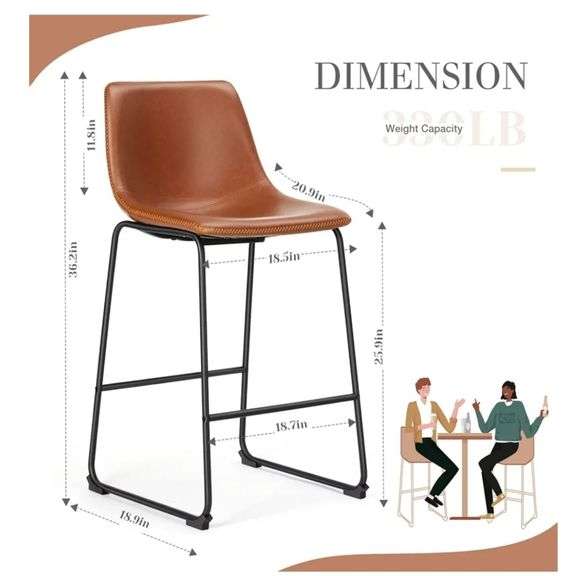 Sweetcrispy Counter Height Bar Stools Set of 3, Modern Counter Stool Faux Leather Barstools with Back, 26 inch Seat Height