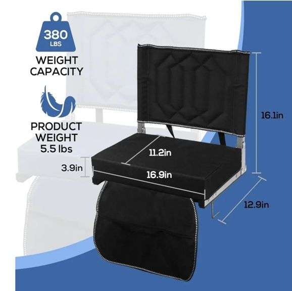 Stadium Seats for Bleachers with Back Support, Bleacher Seats with Backs and Cushion Wide, Portable Folding Comfort Stadium Chair with Shoulder Strap, Carry Handle, Storage Pockets 2pk
