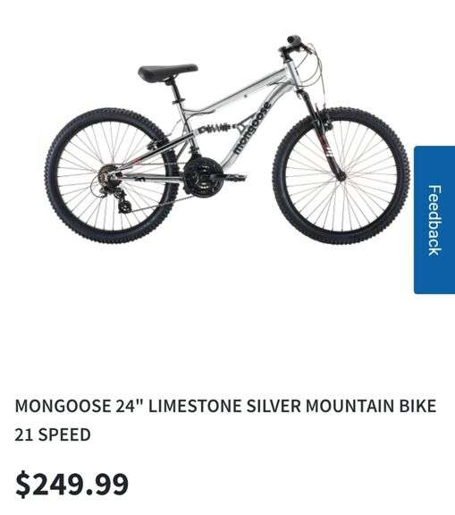 MONGOOSE 24" LIMESTONE SILVER MOUNTAIN BIKE 21 SPEED