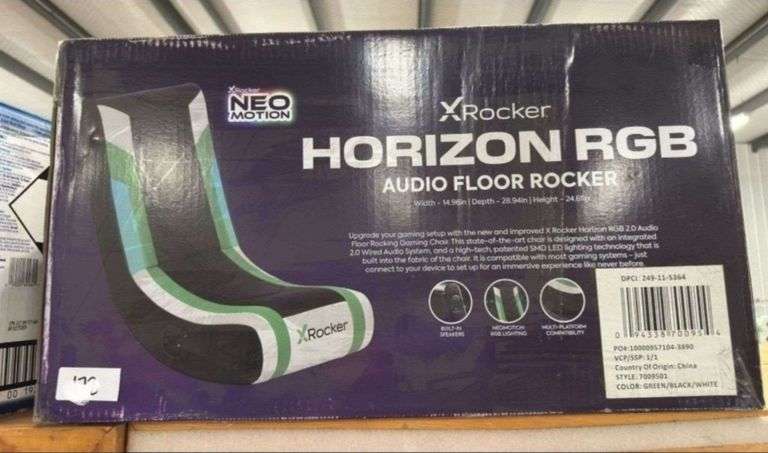 X Rocker Horizon RGB LED Audio Floor Rocker Gaming Chair Green/Black/White