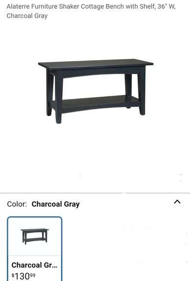 Alaterre Furniture Shaker Cottage Bench with Shelf, 36" W, Charcoal Gray