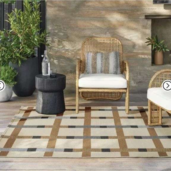 Grid Neutral Color Block Outdoor Area Rug - Threshold 5'x7'