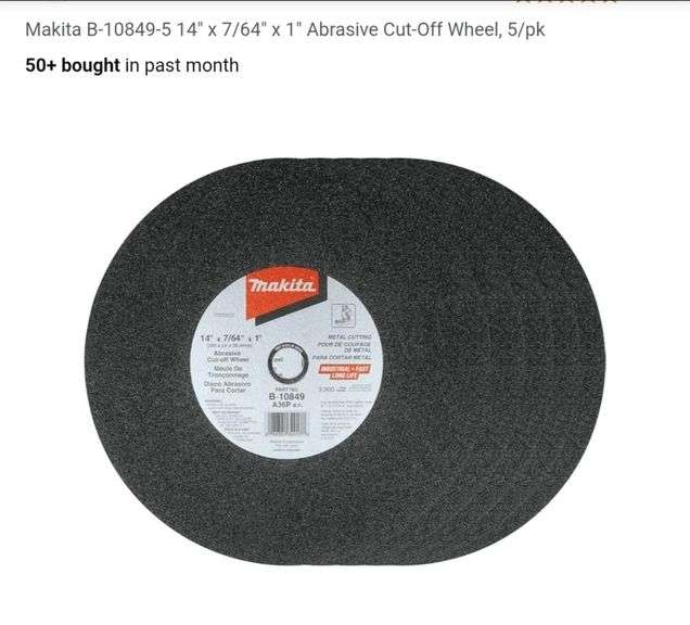 Makita B-10849-5 14" x 7/64" x 1" Abrasive Cut-Off Wheel, 5/pk