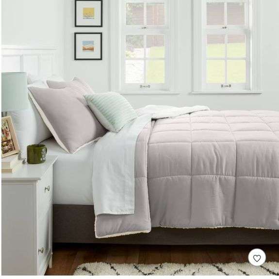 (3) Faux Shearling Washed Microfiber Reversible Comforter - Room Essentials, navy blue, white and grey, see pictures