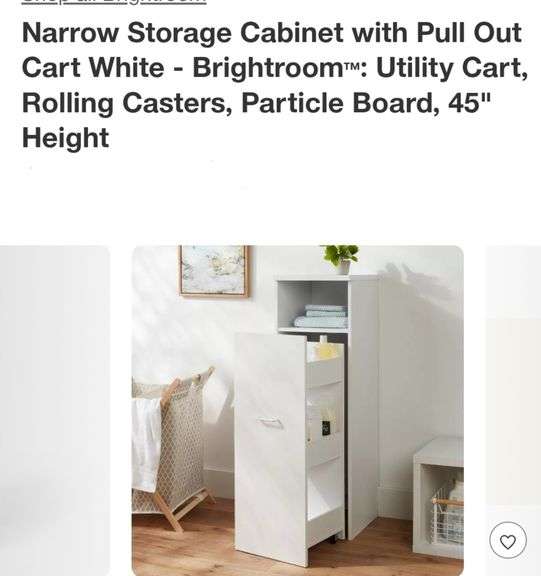 Narrow Storage Cabinet with Pull Out Cart White - Brightroom™: Utility Cart, Rolling Casters, Particle Board, 45" Height