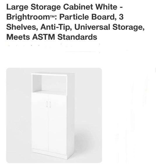 Large Storage Cabinet White - Brightroom™: Particle Board, 3 Shelves, Anti-Tip, Universal Storage, Meets ASTM Standards