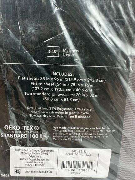 Threshold 500TC Cotton Blend Sateen 4-Piece Sheet Set Grey Herringbone Full