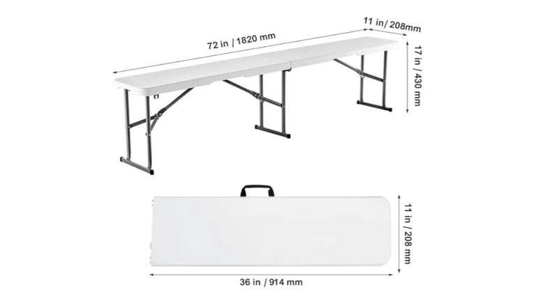 VEVOR Plastic Folding Bench, 6 FT Portable Folding Bench, Smooth HDPE Waterproof Outdoor Bench, Picnic Camping Dining Seat with Carrying Handle, for Garden Soccer Entertaining Activity, White (2 Pack)