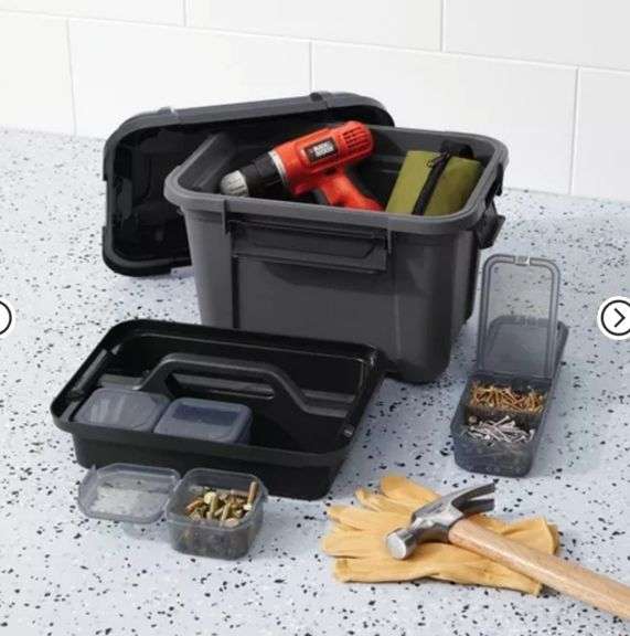 Tool and Hardware Latching Storage Box With Handle - Brightroom™: Gray Multi-Compartment Tote, 18L Capacity